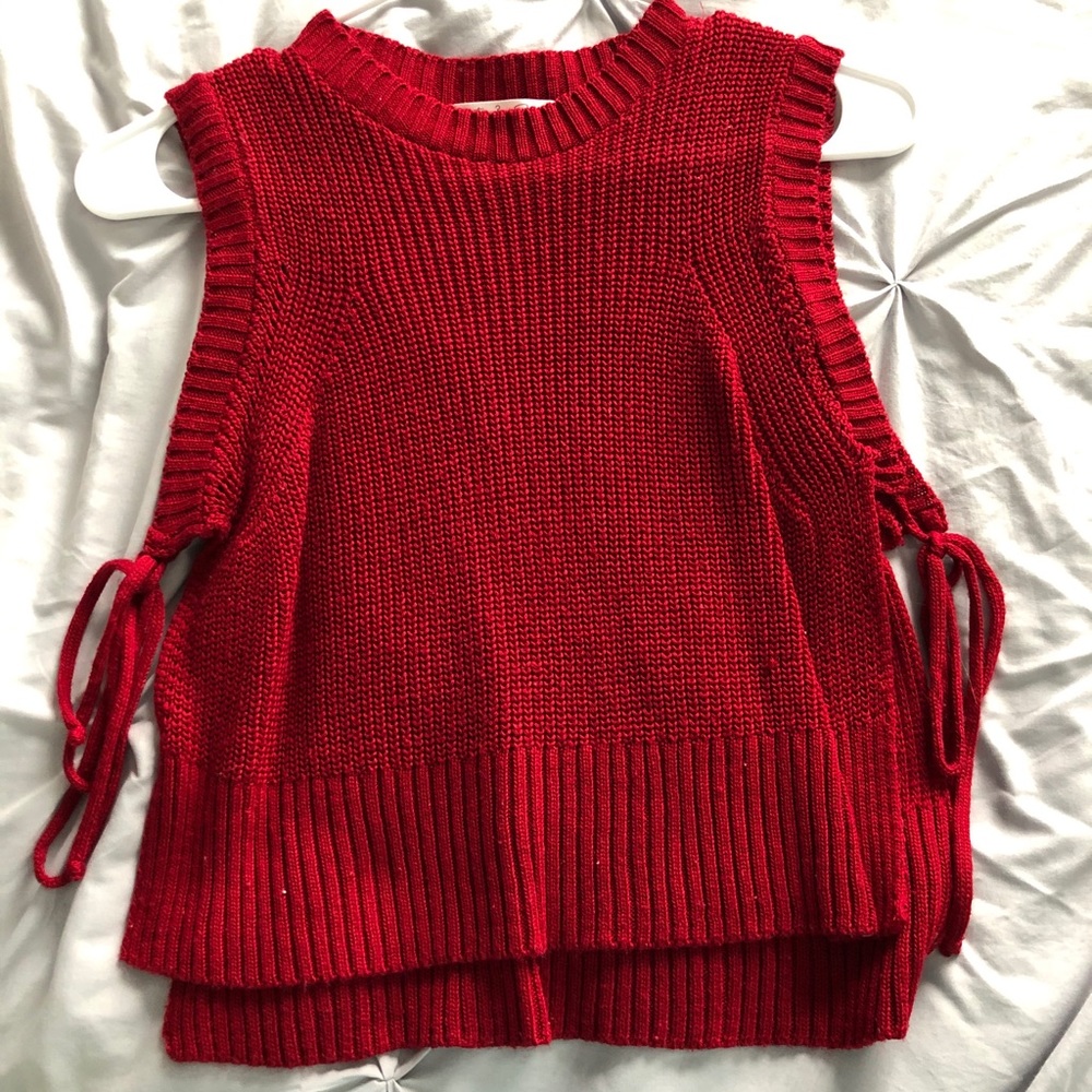 Red knit tank top